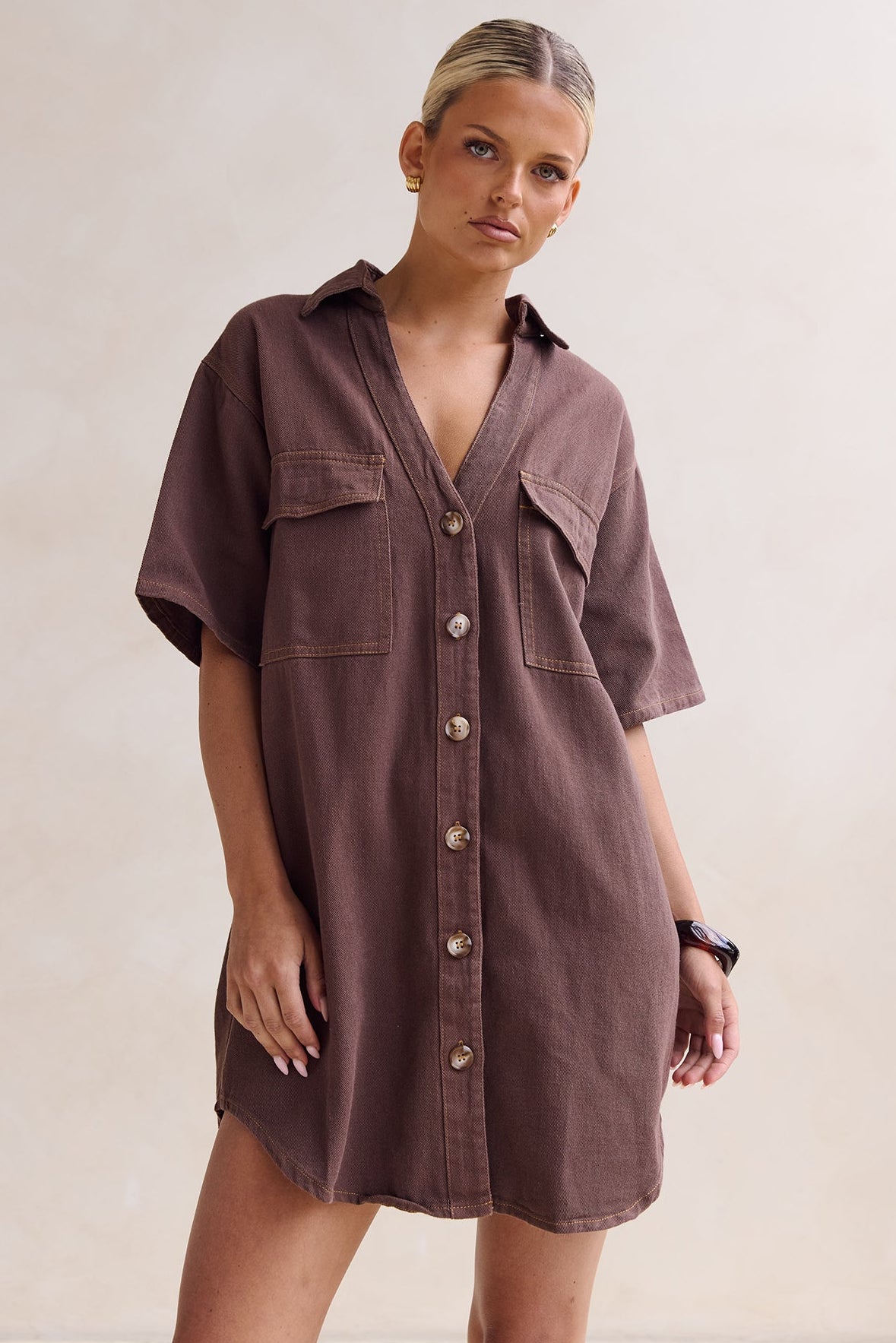Nia Denim Mini Dress (Chocolate)