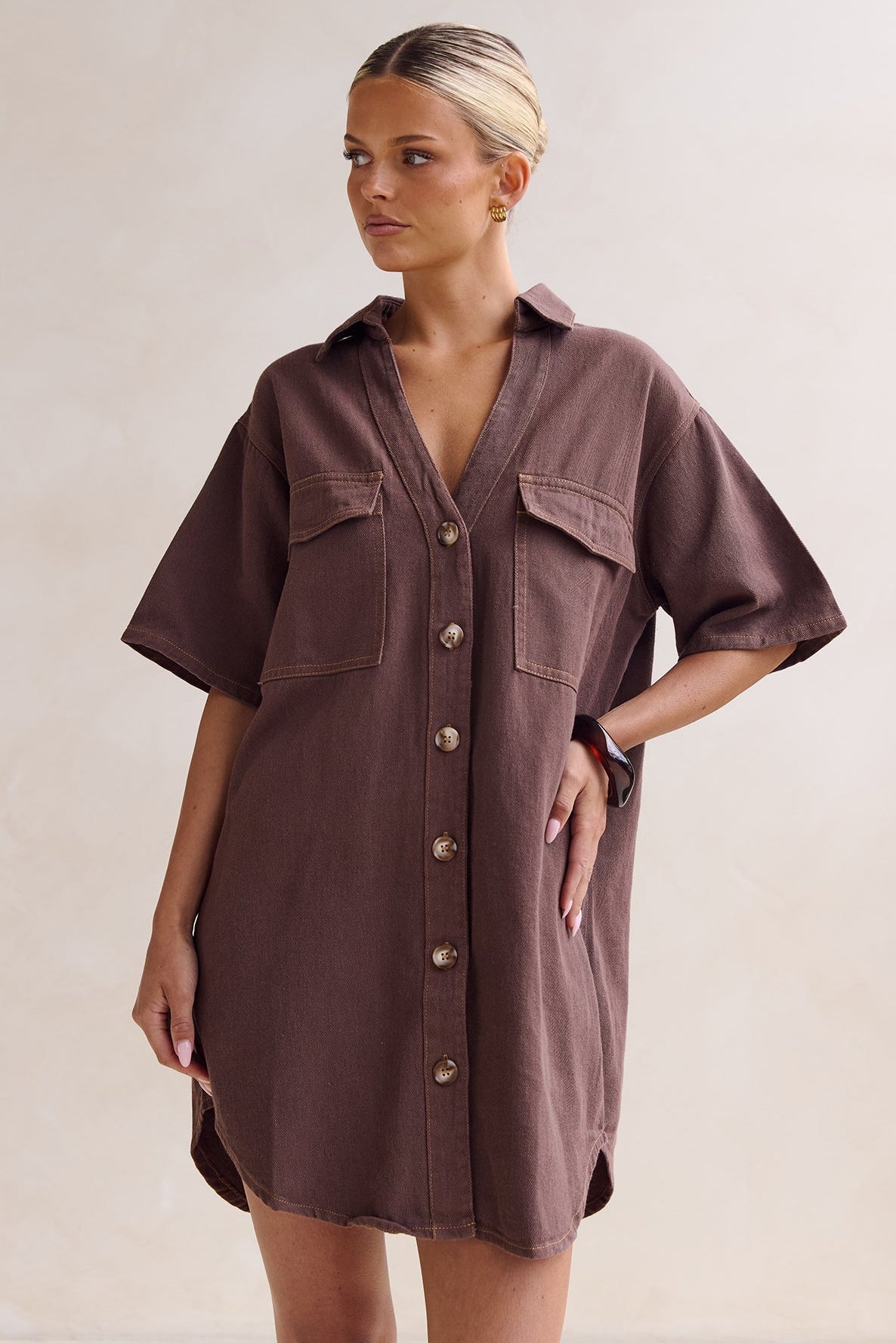Nia Denim Mini Dress (Chocolate)