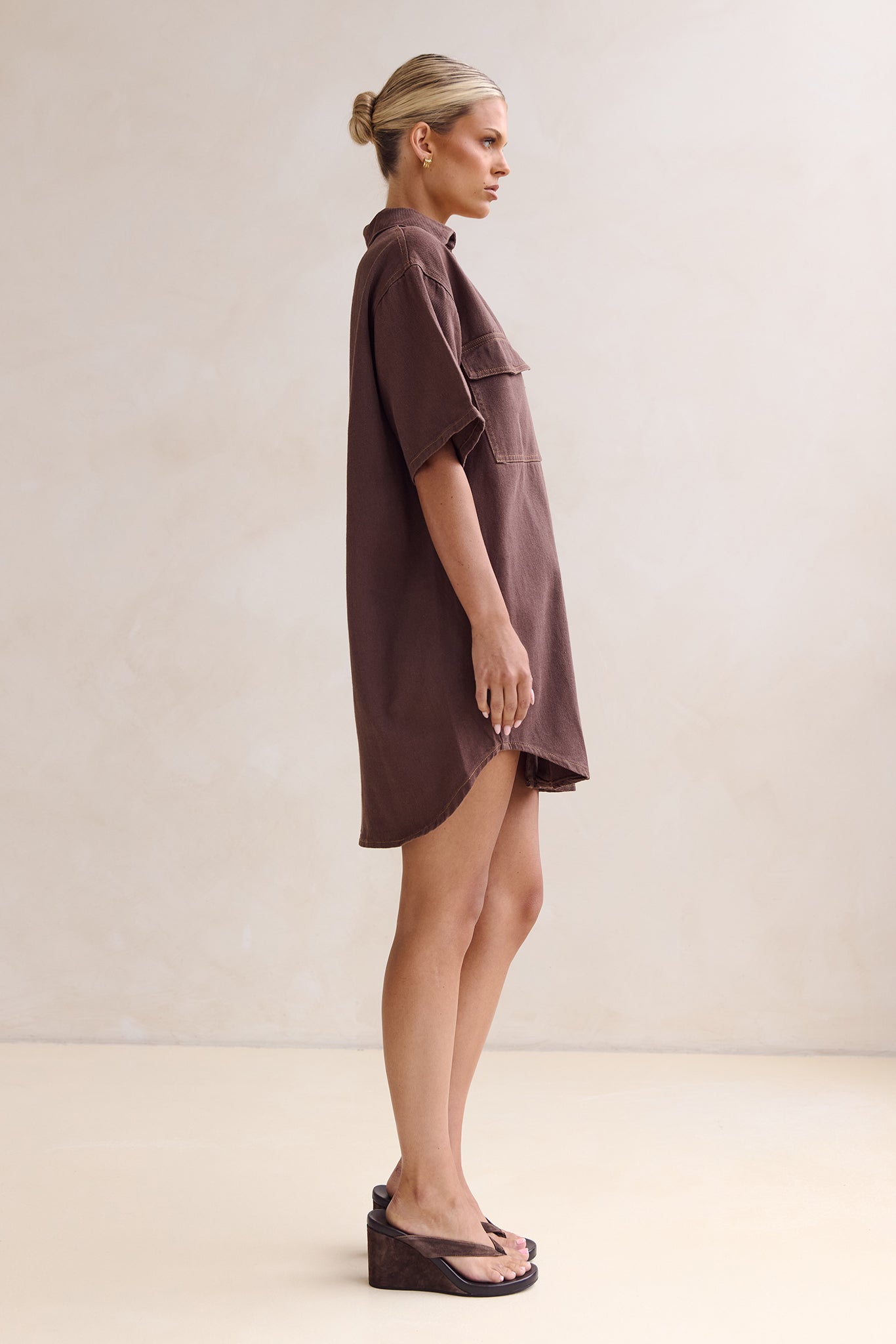 Nia Denim Mini Dress (Chocolate)