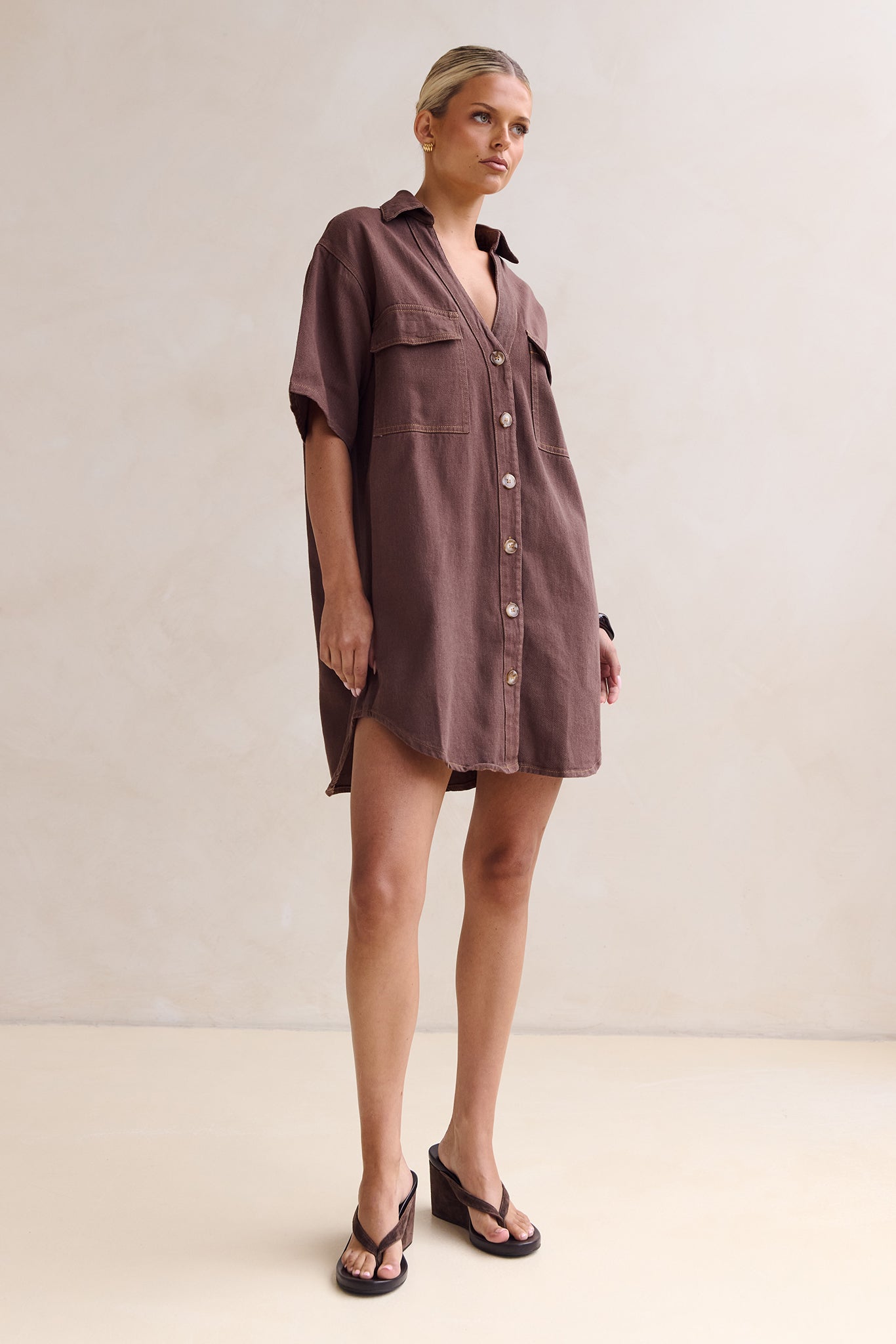 Nia Denim Mini Dress (Chocolate)