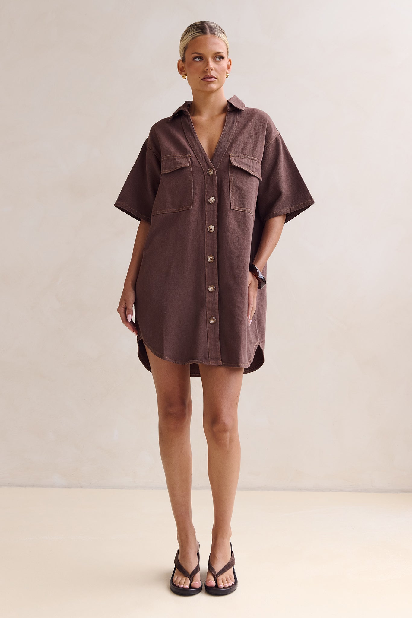 Nia Denim Mini Dress (Chocolate)