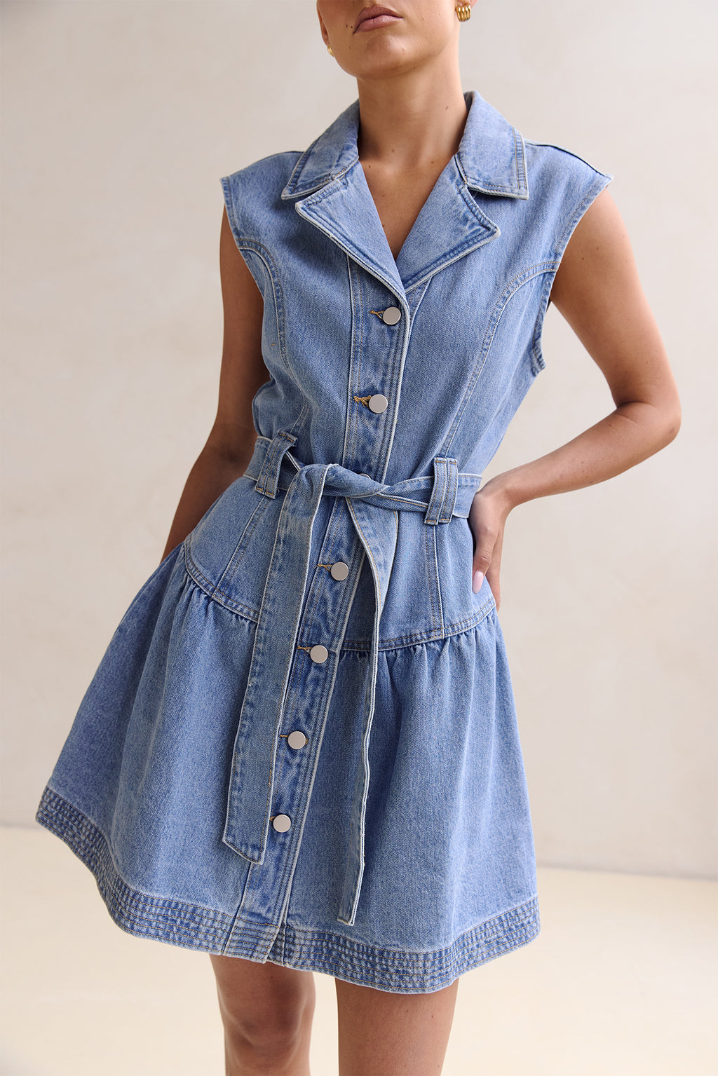 June Denim Mini Dress (Blue)
