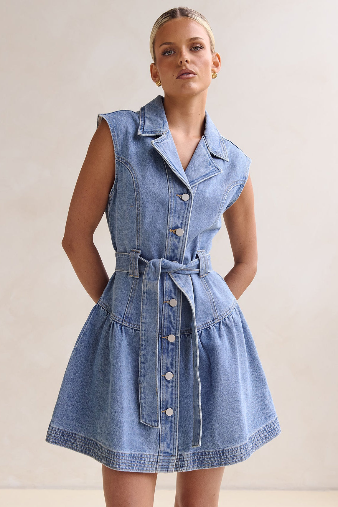 June Denim Mini Dress (Blue)