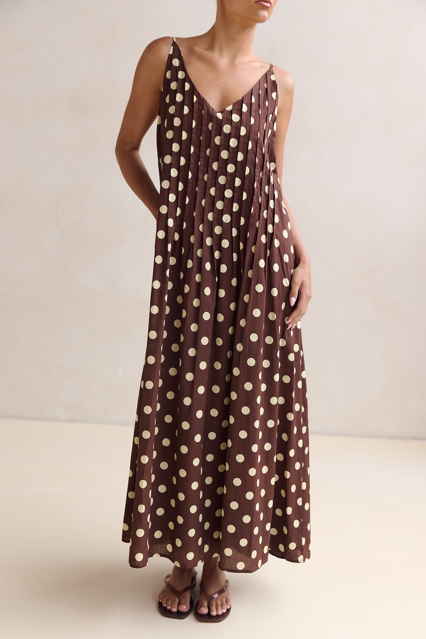 Conni Maxi Dress (Chocolate/Butter Polka)
