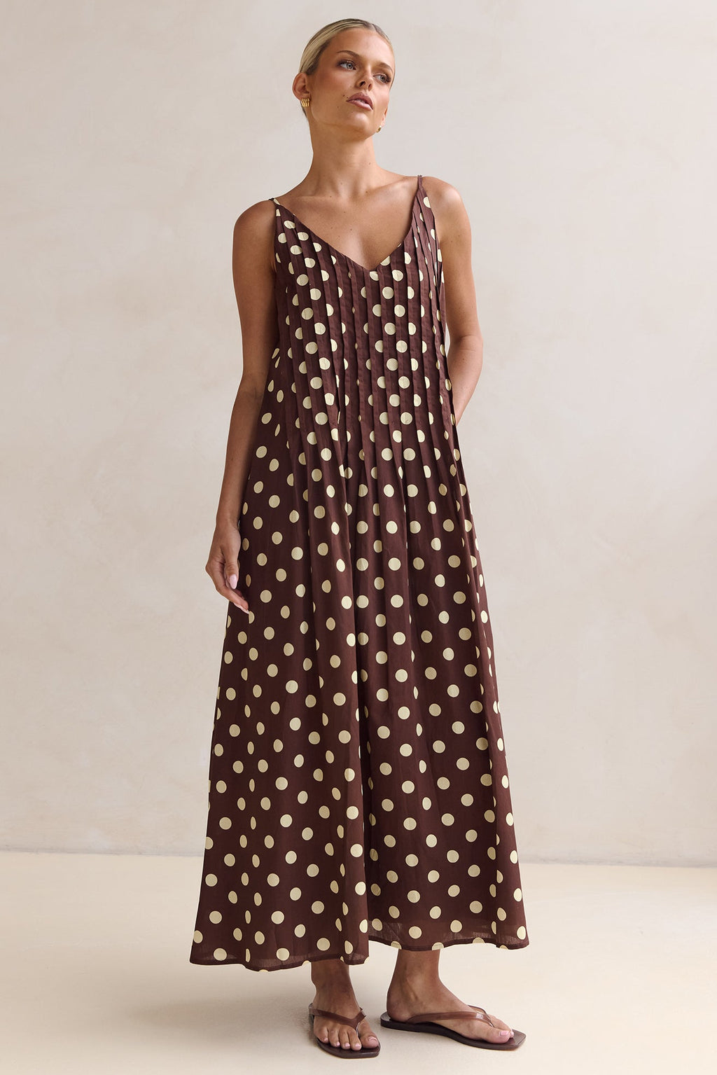 Conni Maxi Dress (Chocolate/Butter Polka)