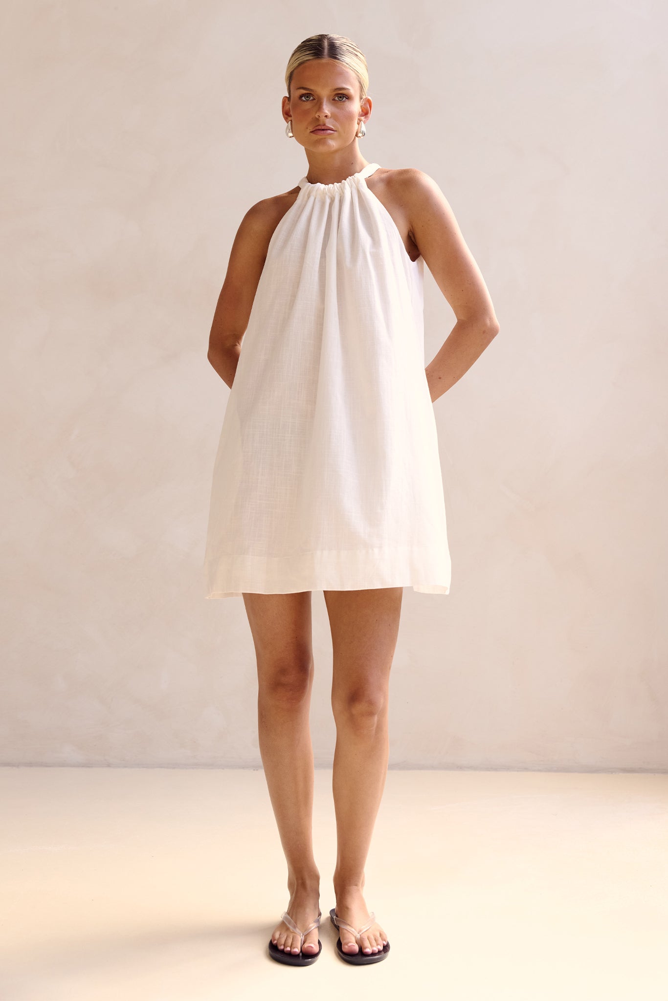 Solene Halter Mini Dress (White)