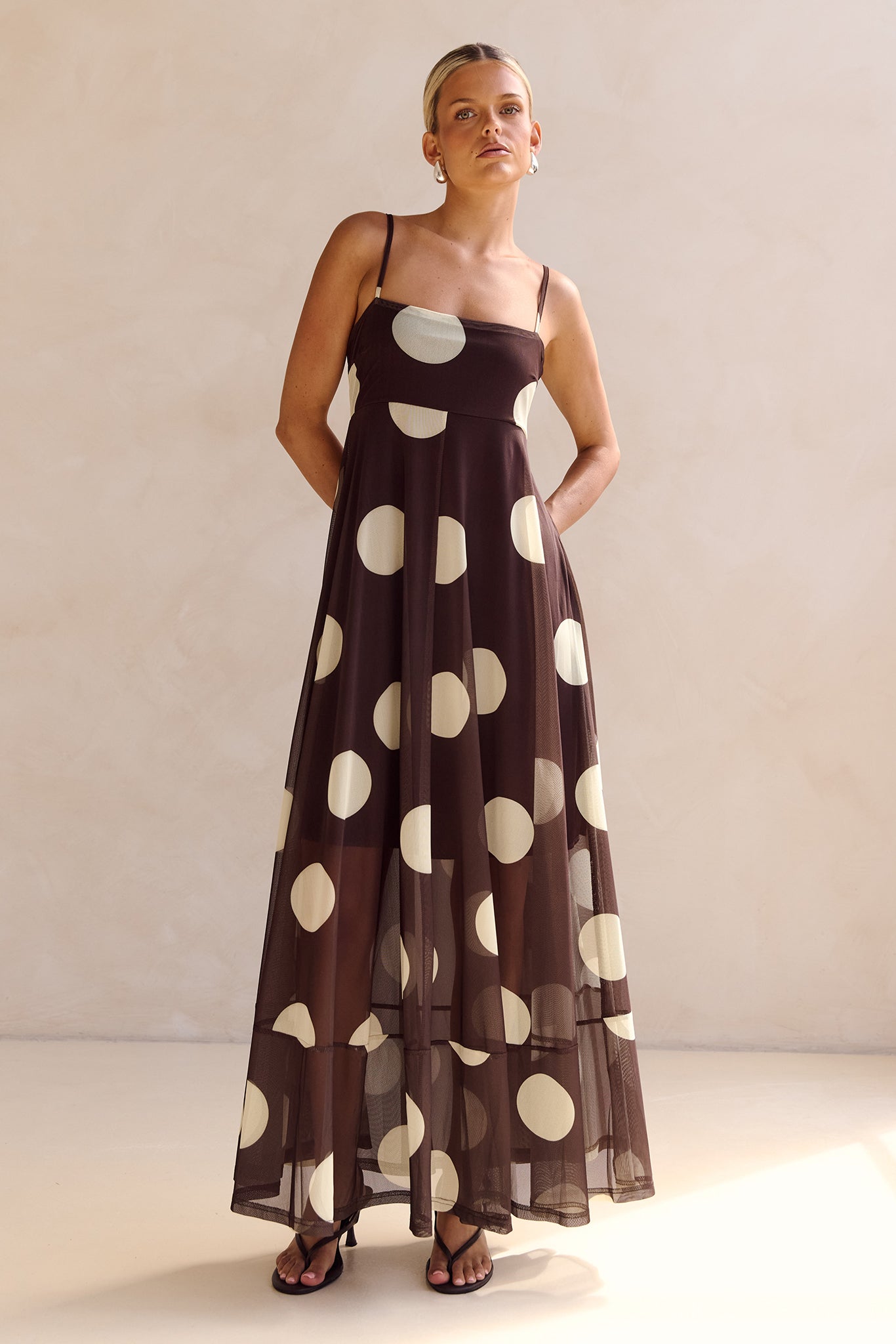 Blair Maxi Dress (Chocolate/Yellow Polka)