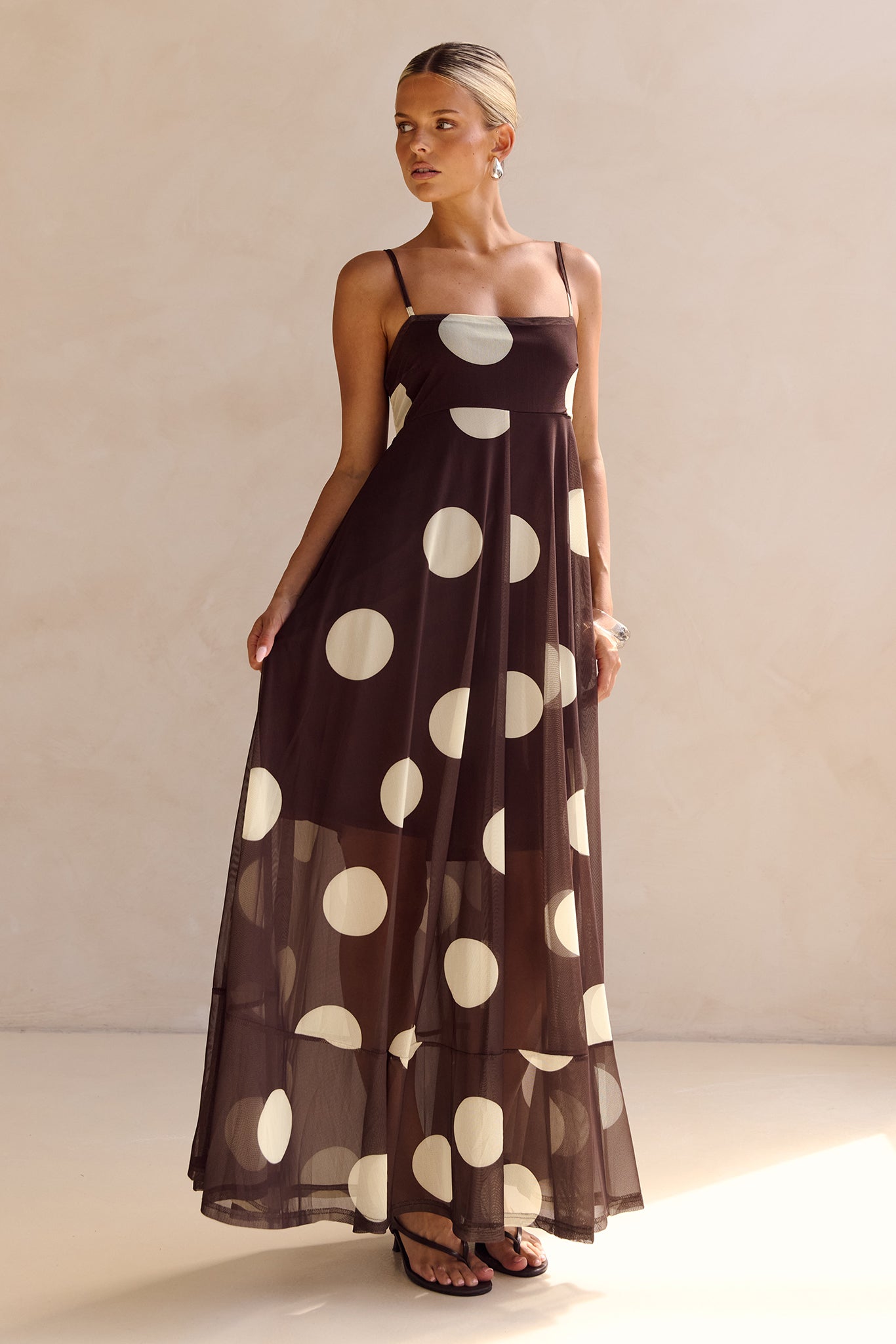 Blair Maxi Dress (Chocolate/Yellow Polka)