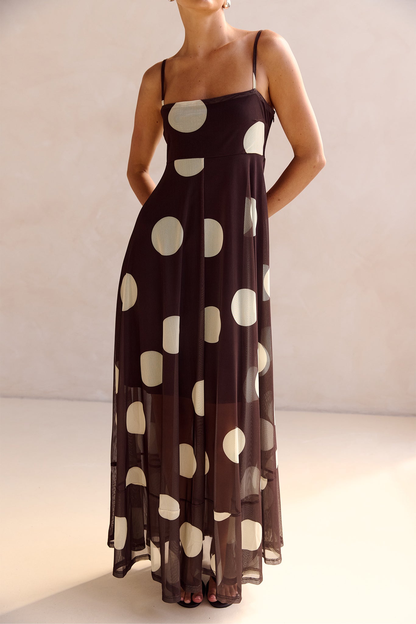 Blair Maxi Dress (Chocolate/Yellow Polka)
