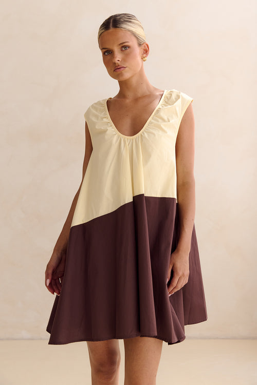 Helena Mini Dress (Butter/Chocolate)