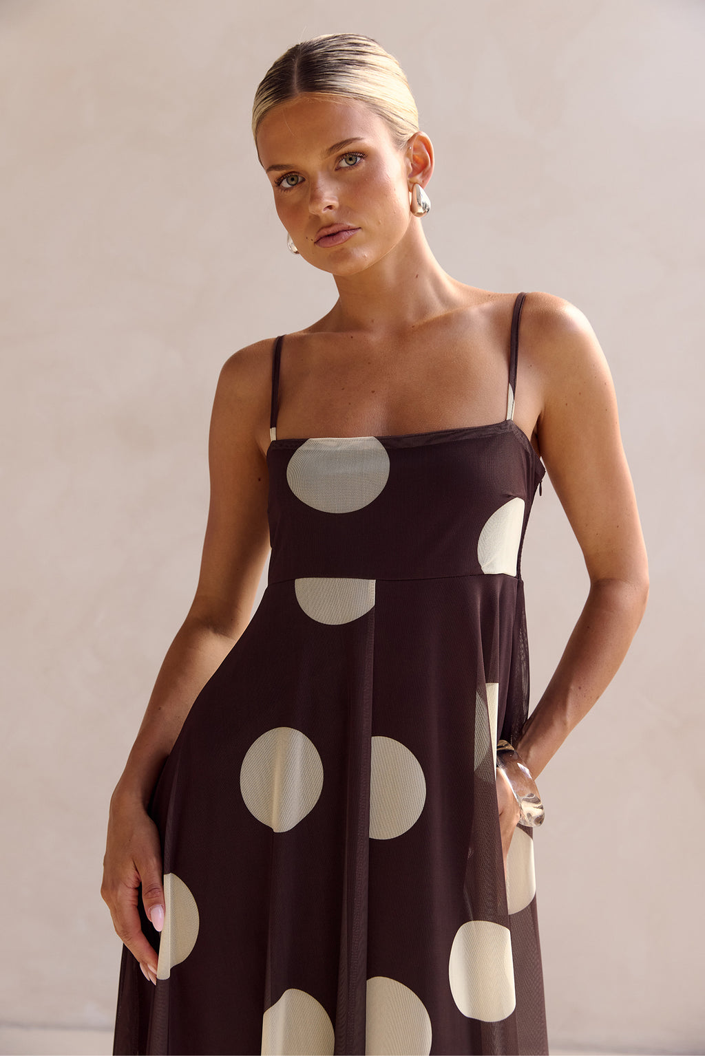 Blair Maxi Dress (Chocolate/Yellow Polka)