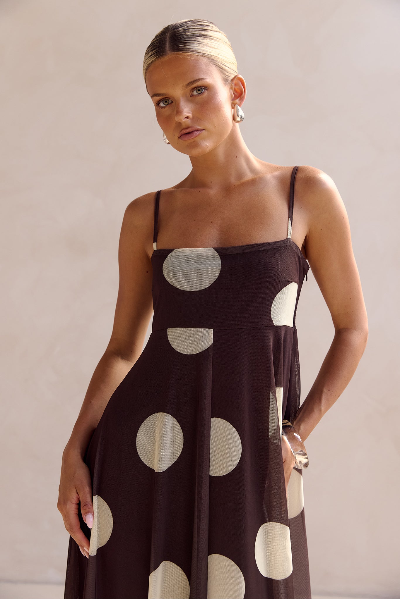 Blair Maxi Dress (Chocolate/Yellow Polka)