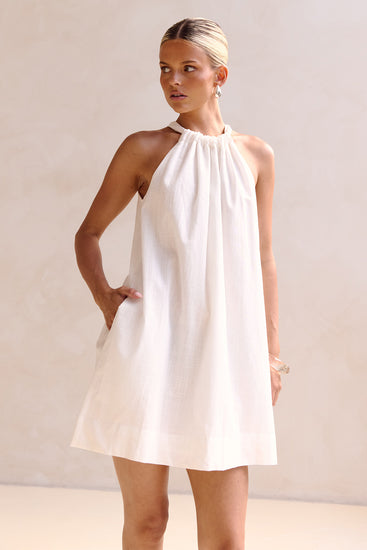 Solene Halter Mini Dress (White)