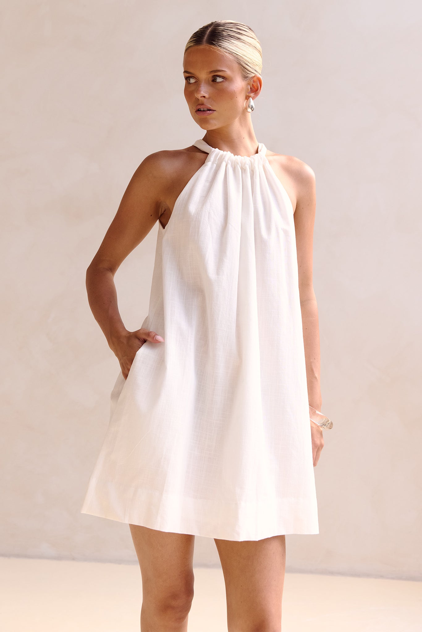 Solene Halter Mini Dress (White)