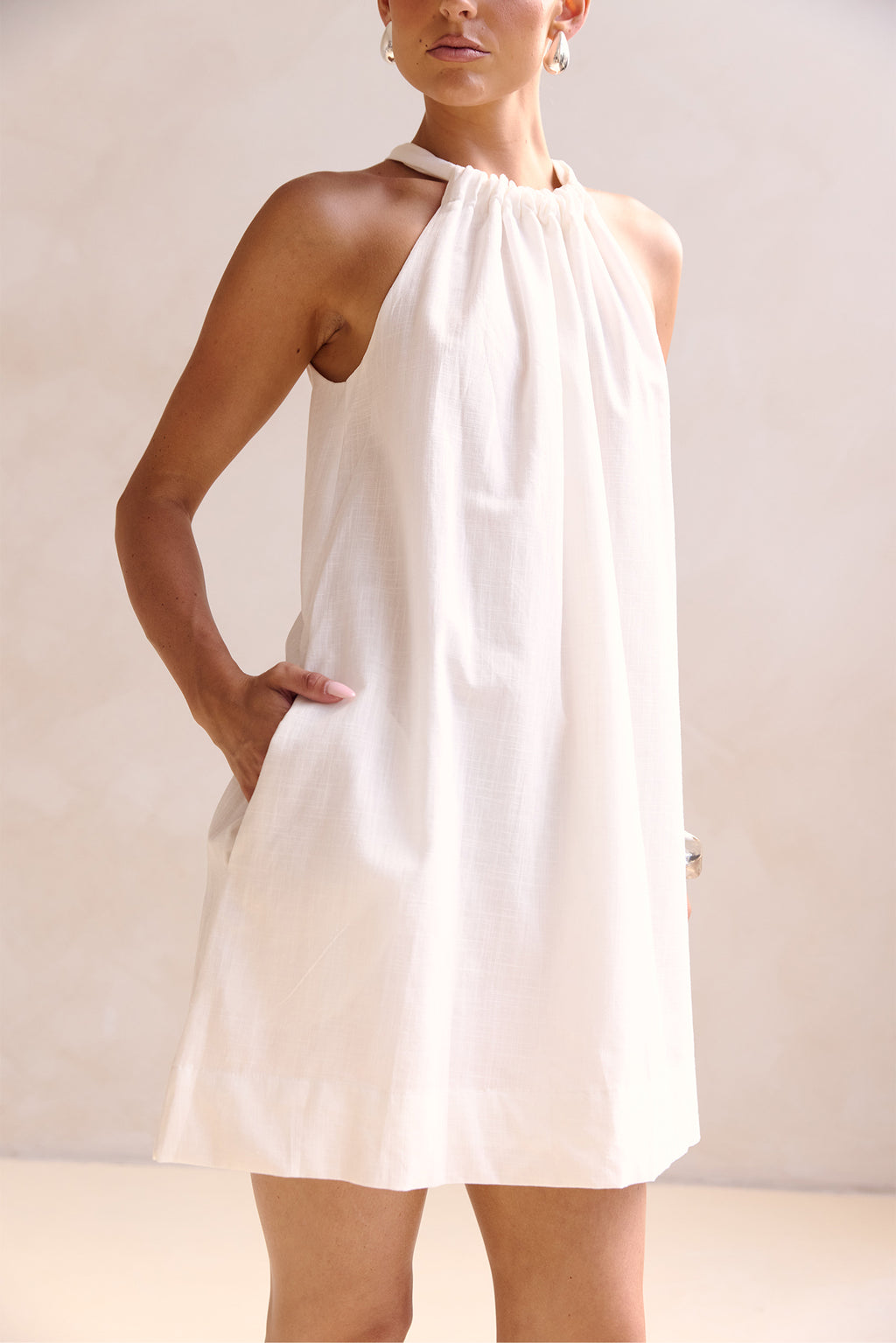 Solene Halter Mini Dress (White)