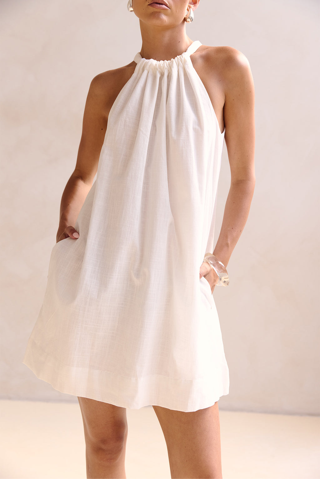 Solene Halter Mini Dress (White)