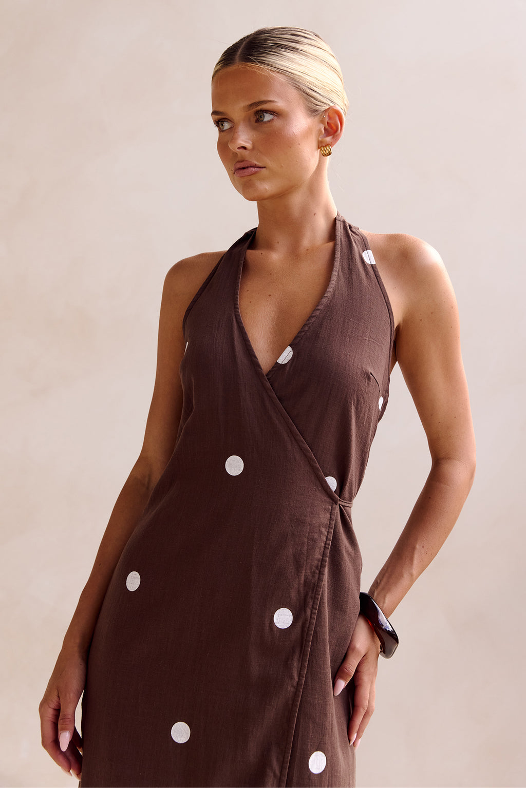 Kaia Midi Dress (Chocolate Polka)