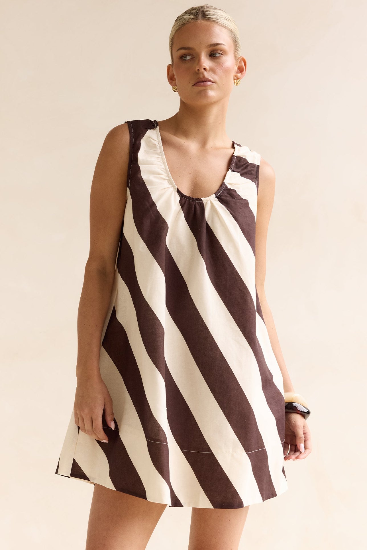 Ayla Mini Dress (Chocolate/Cream Stripe)