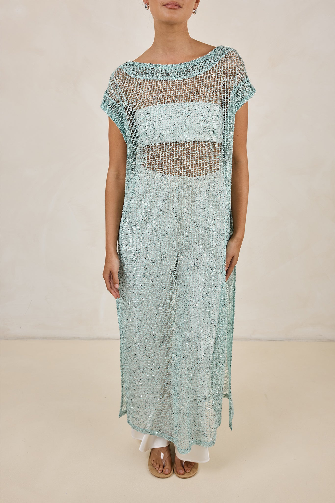 Rumi Sequin Longline Tunic (Aqua)