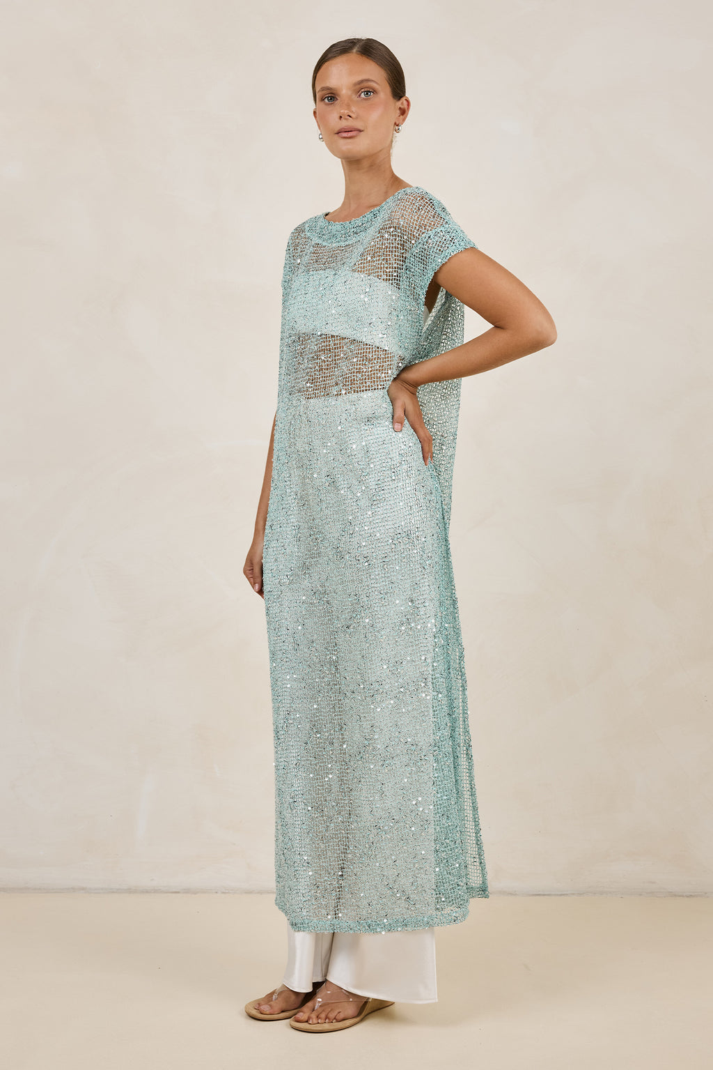 Rumi Sequin Longline Tunic (Aqua)