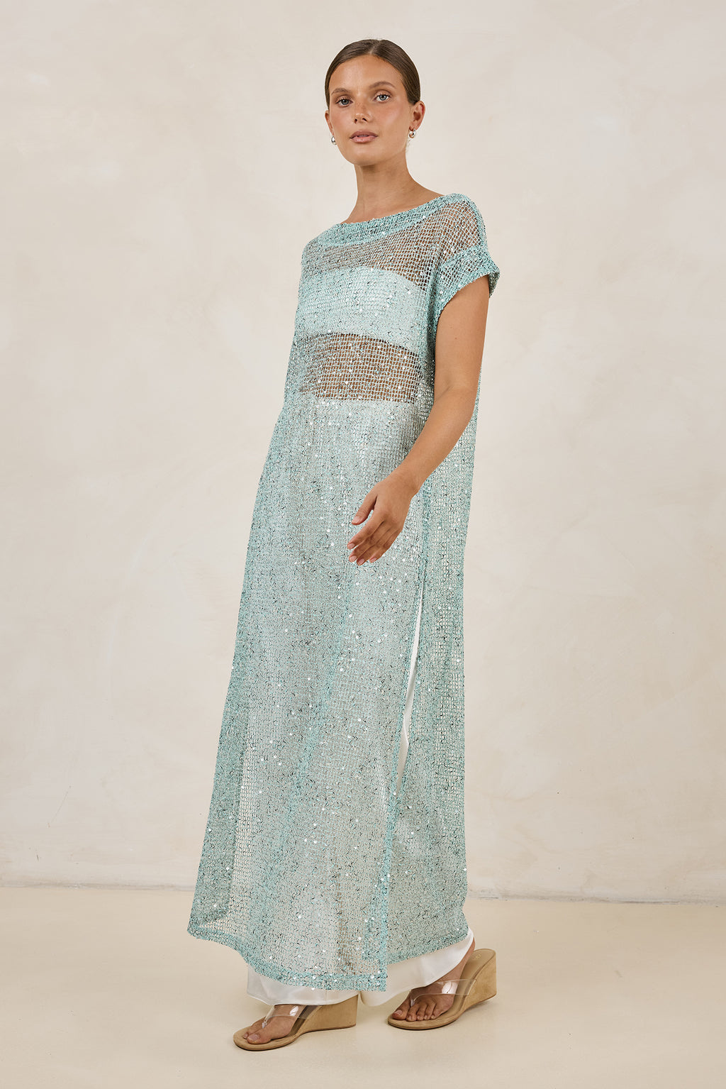 Rumi Sequin Longline Tunic (Aqua)