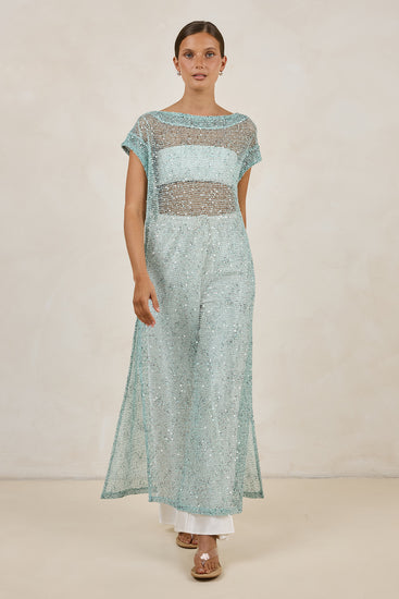 Rumi Sequin Longline Tunic (Aqua)