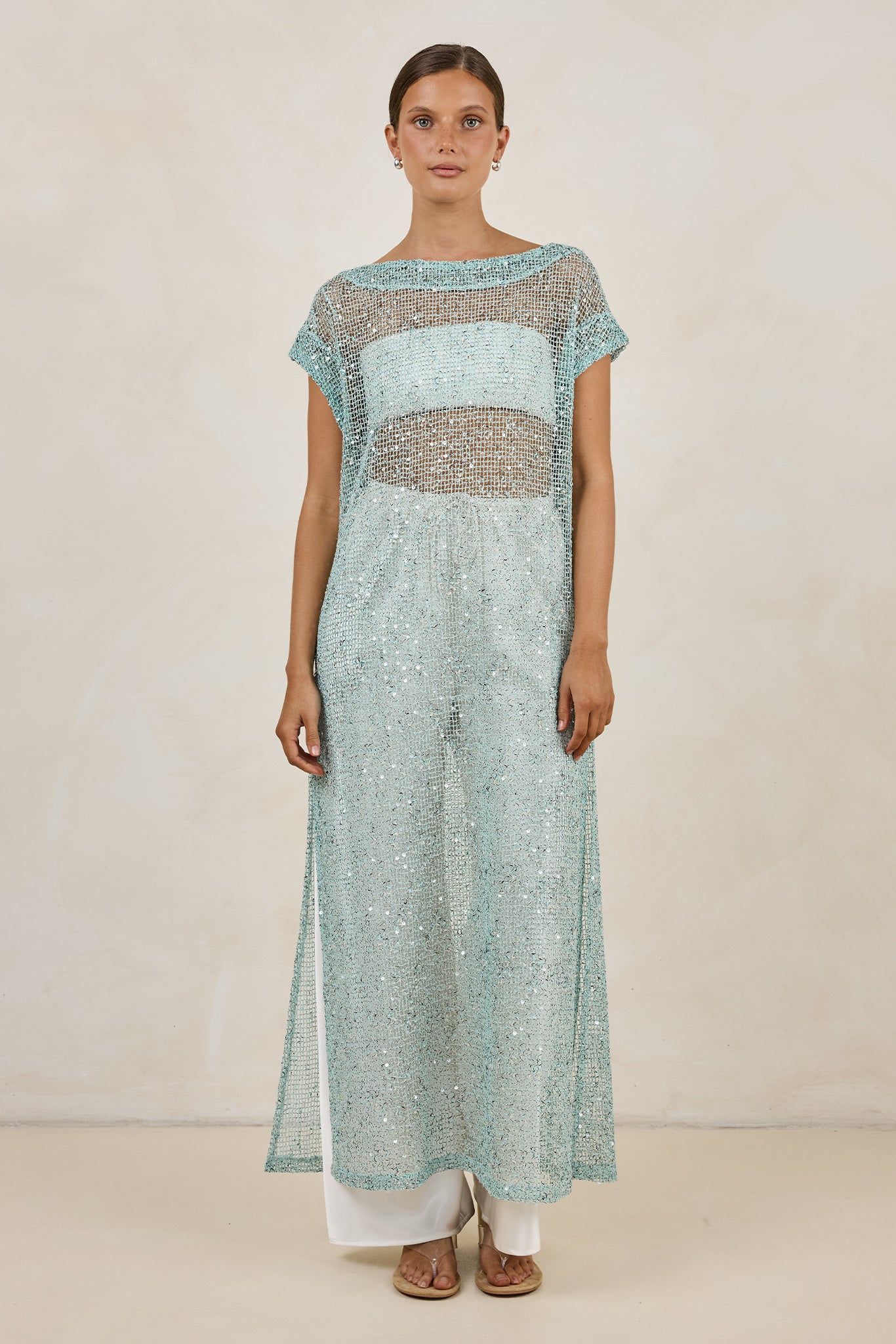 Rumi Sequin Longline Tunic (Aqua)