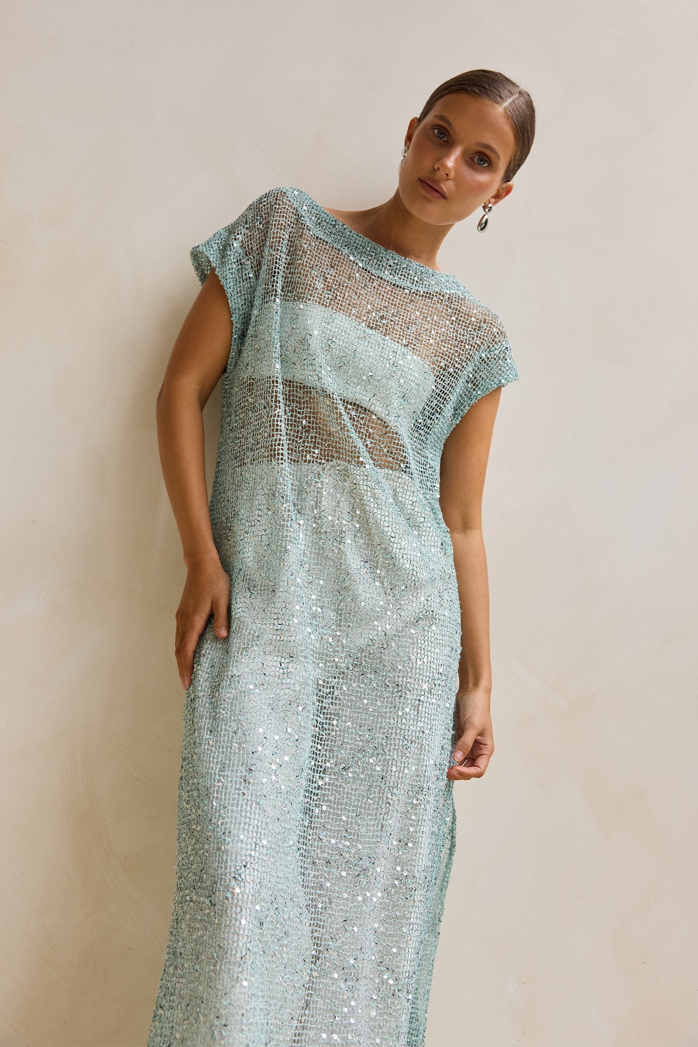 Rumi Sequin Longline Tunic (Aqua)