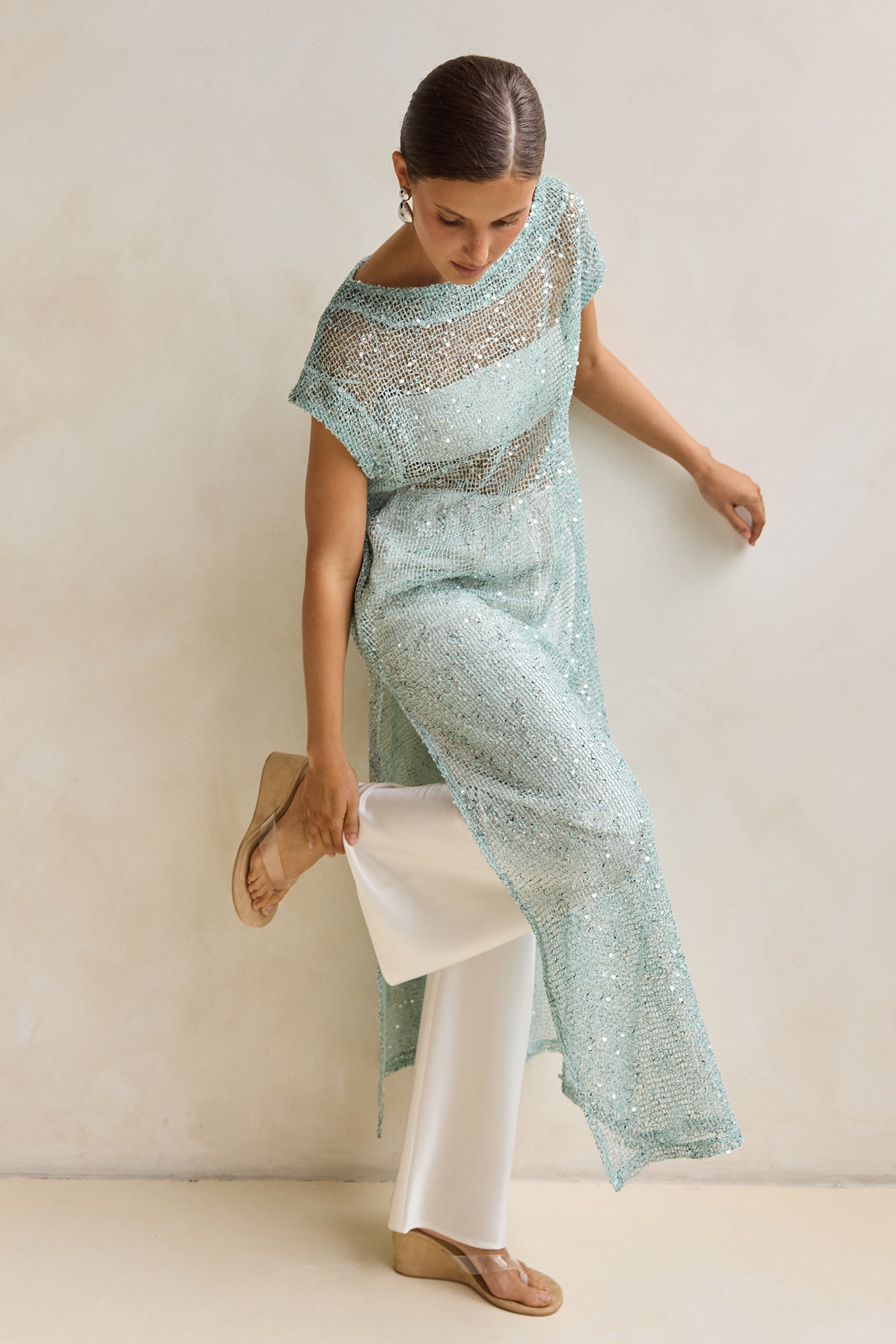 Rumi Sequin Longline Tunic (Aqua)