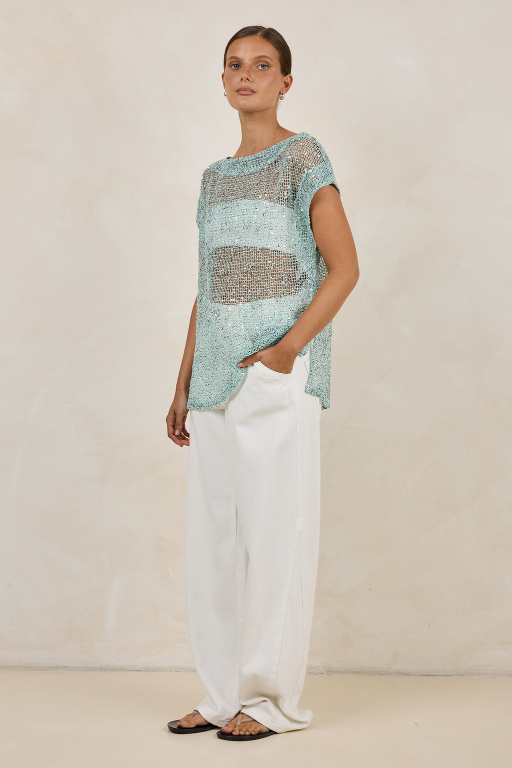 Rumi Sequin Tee (Aqua)