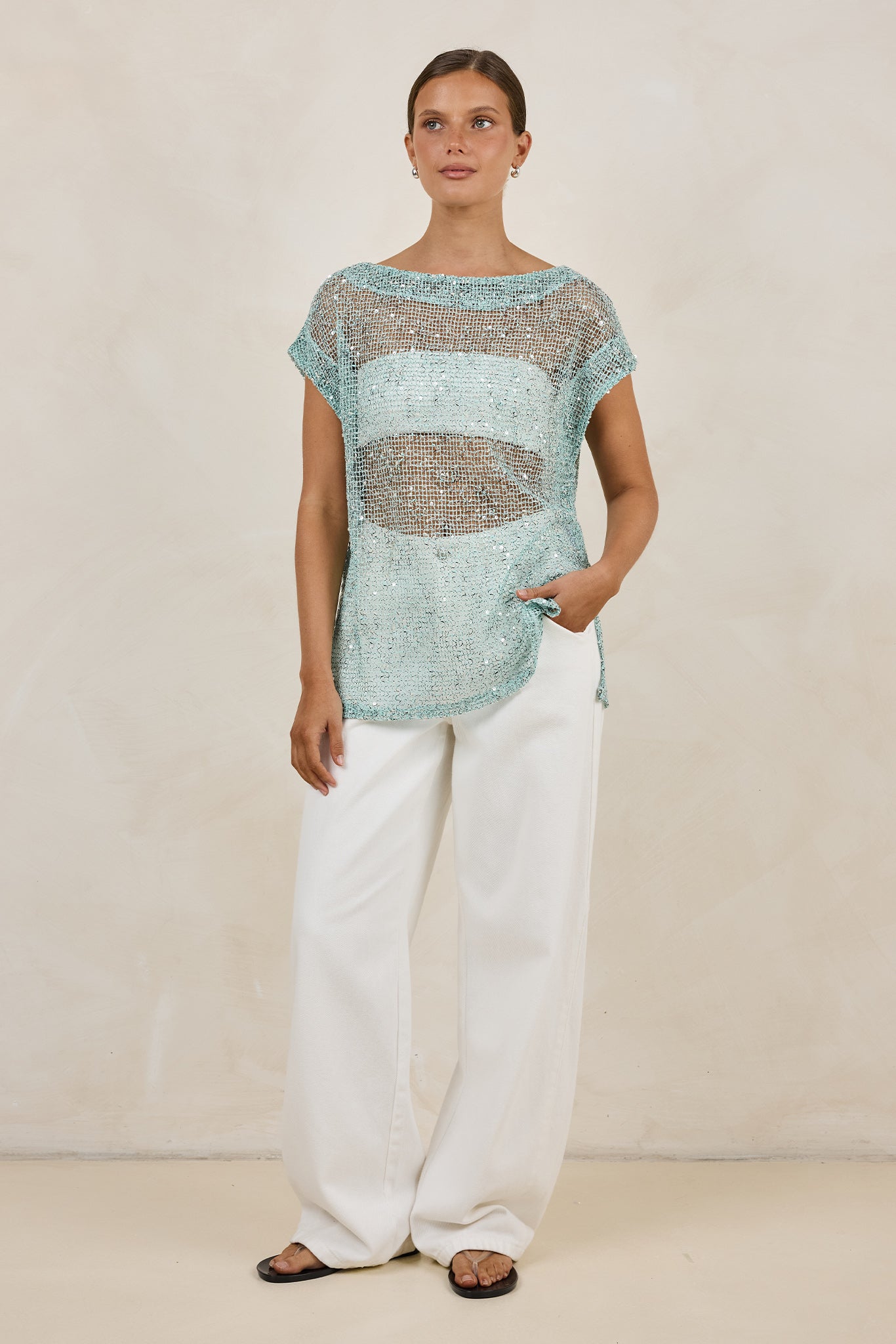 Rumi Sequin Tee (Aqua)