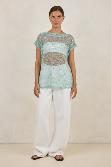 Rumi Sequin Tee (Aqua)