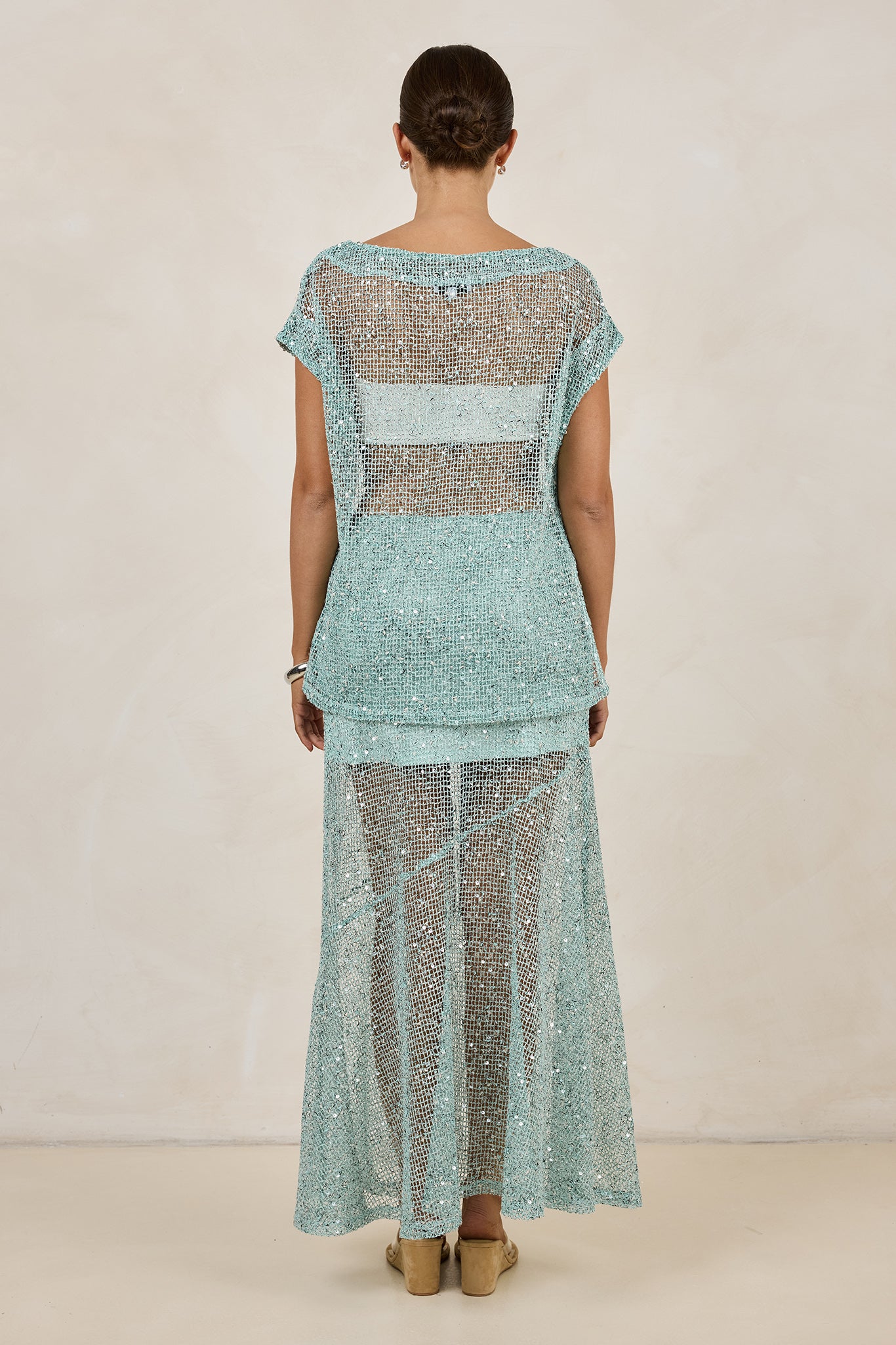 Rumi Sequin Maxi Skirt (Aqua)