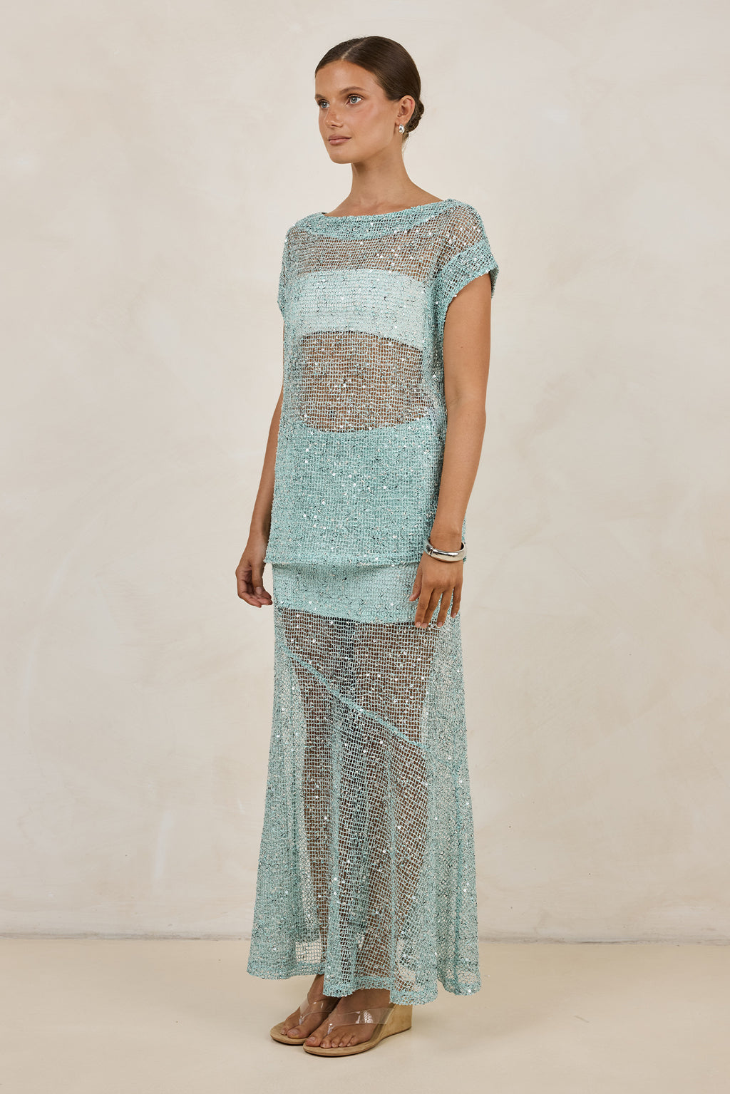 Rumi Sequin Maxi Skirt (Aqua)