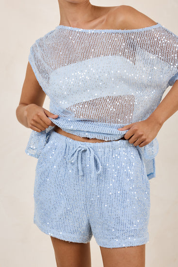Ayla Sequin Short (Ice Blue)