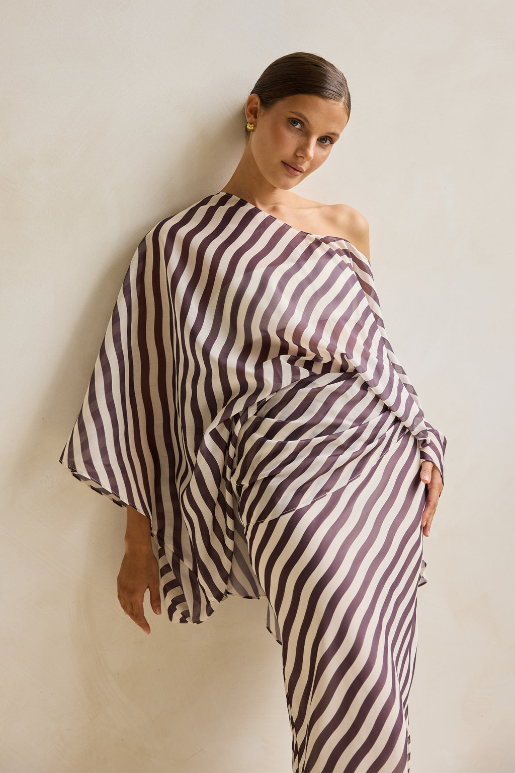 Paloma Batwing Top (Espresso/Beige Stripe)