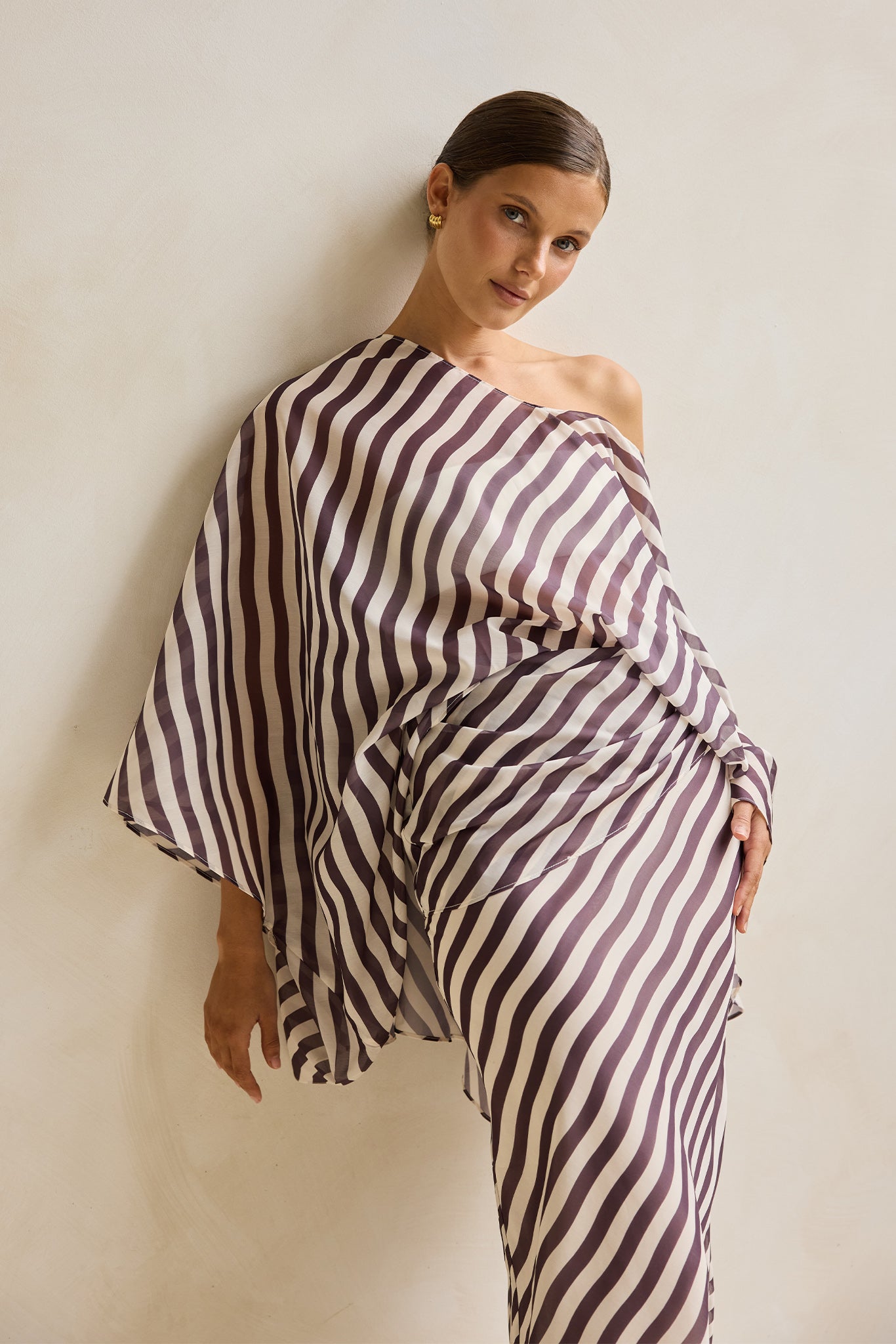 Paloma Batwing Top (Espresso/Beige Stripe)