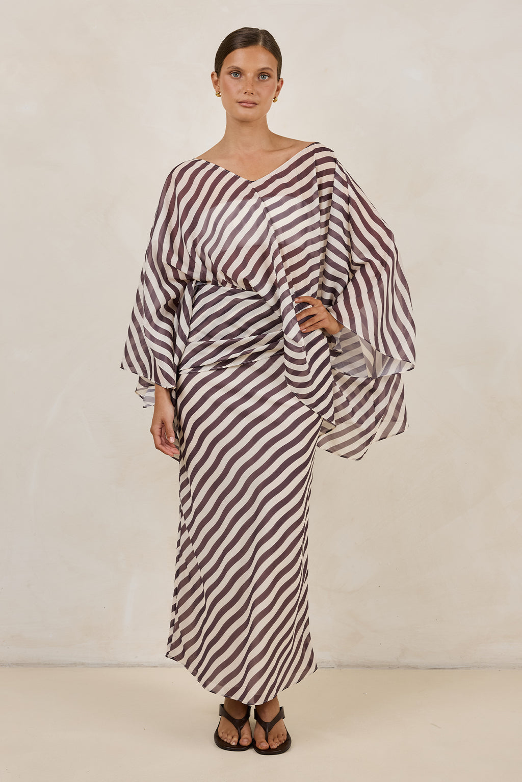 Paloma Batwing Top (Espresso/Beige Stripe)