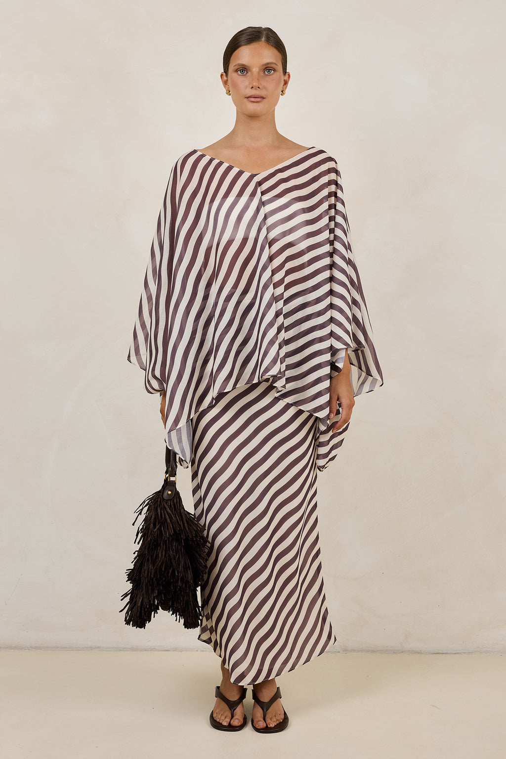 Paloma Batwing Top (Espresso/Beige Stripe)