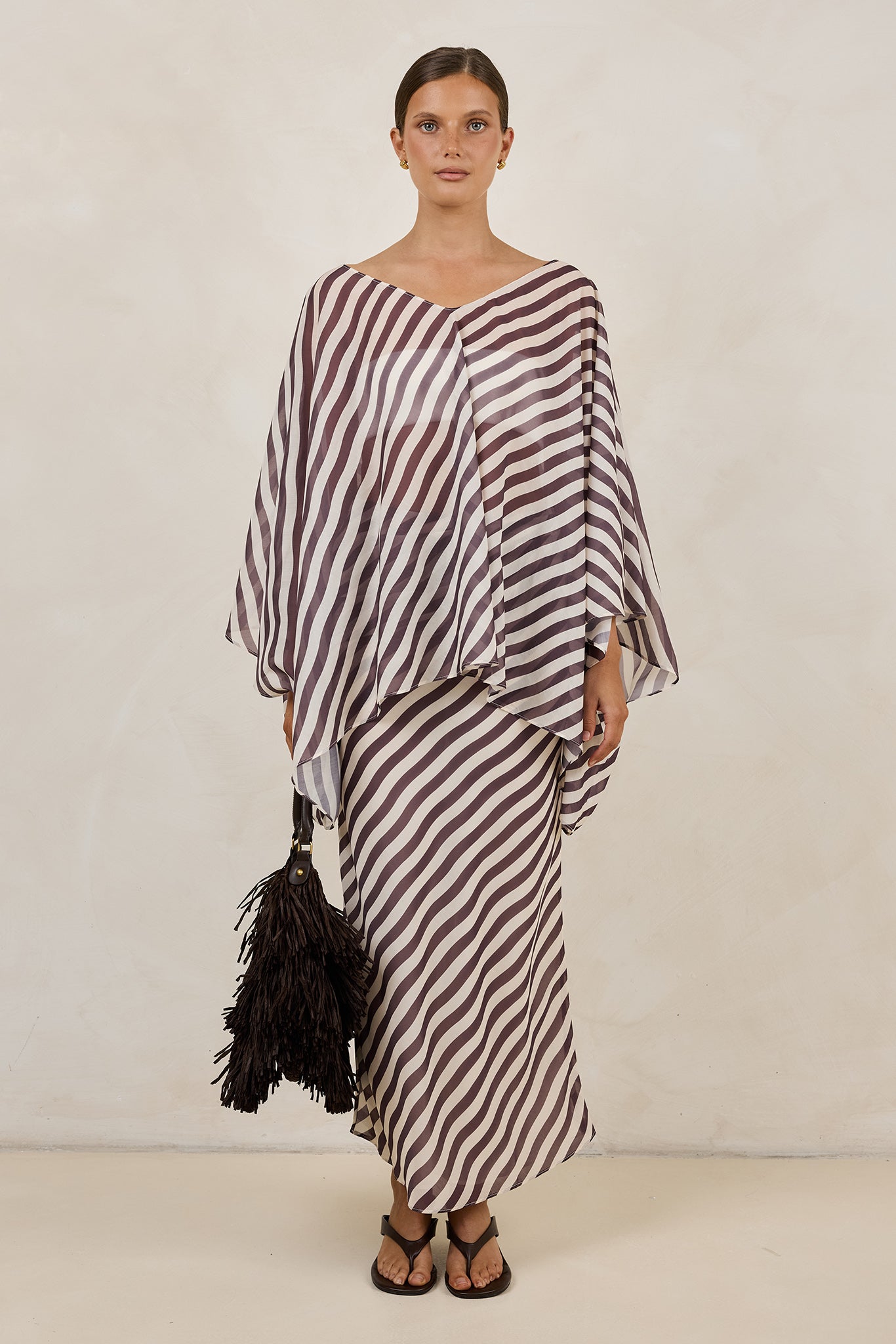Paloma Batwing Top (Espresso/Beige Stripe)
