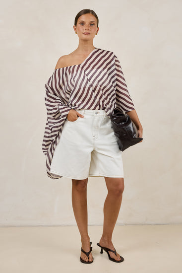 Paloma Batwing Top (Espresso/Beige Stripe)