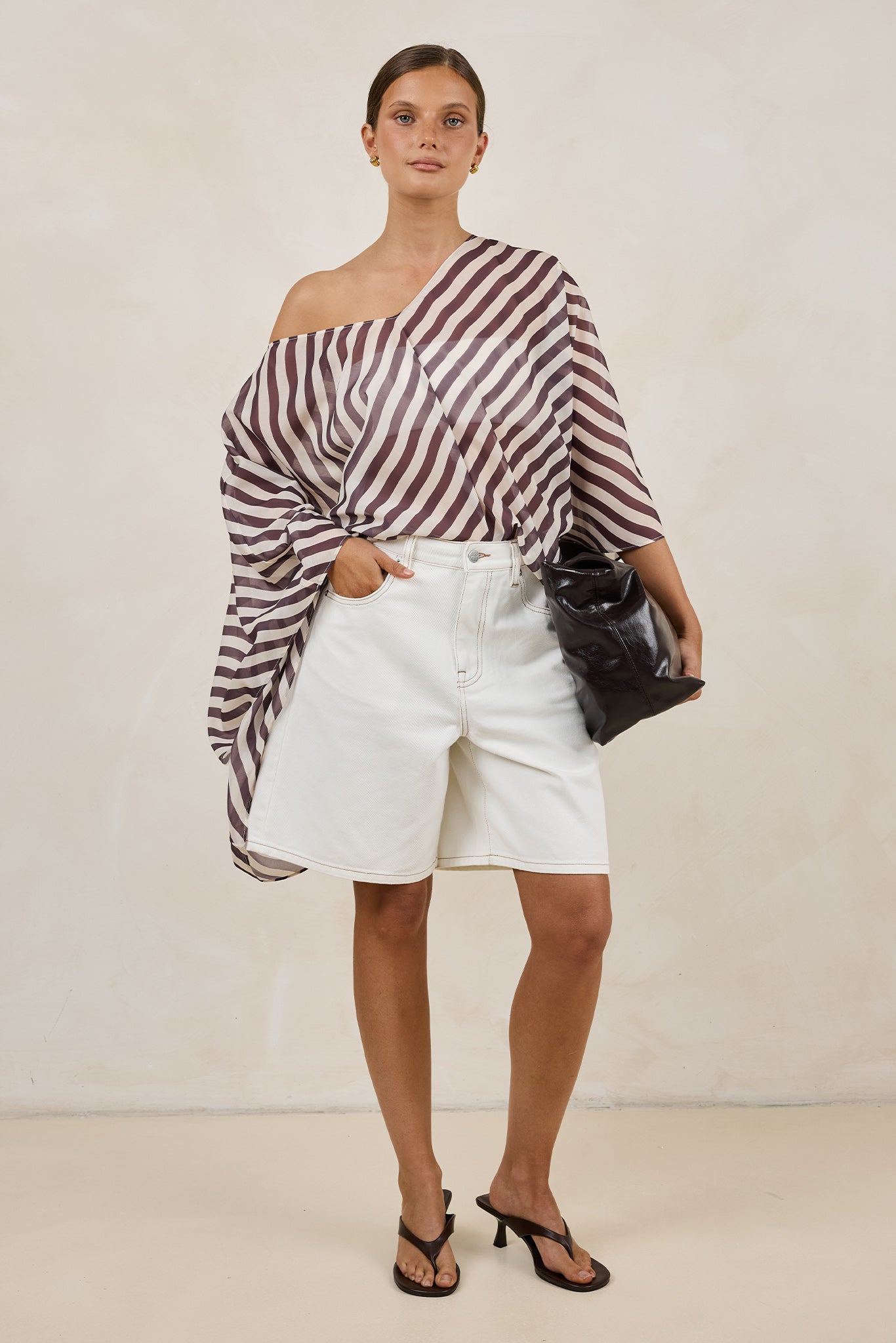 Paloma Batwing Top (Espresso/Beige Stripe)