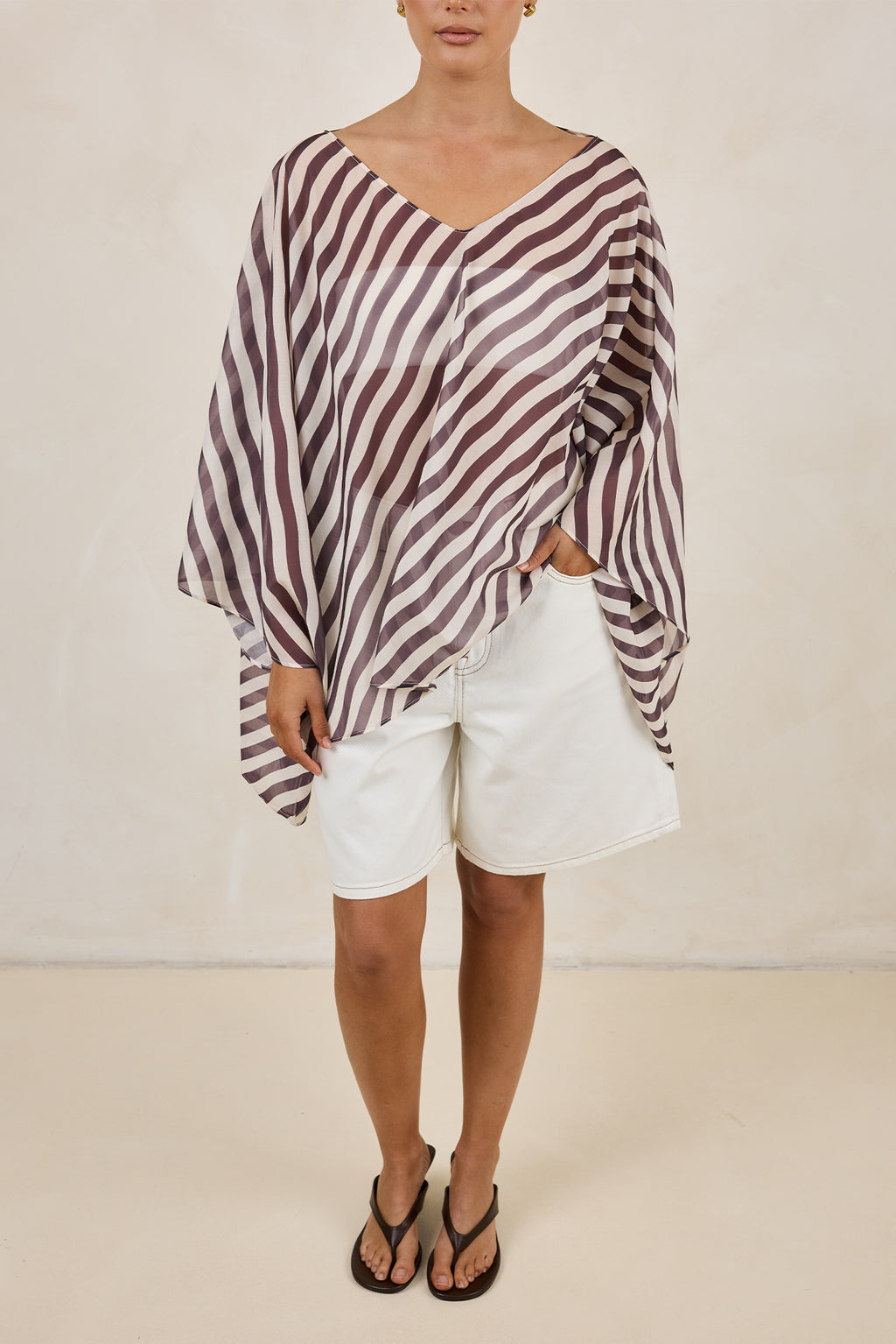 Paloma Batwing Top (Espresso/Beige Stripe)