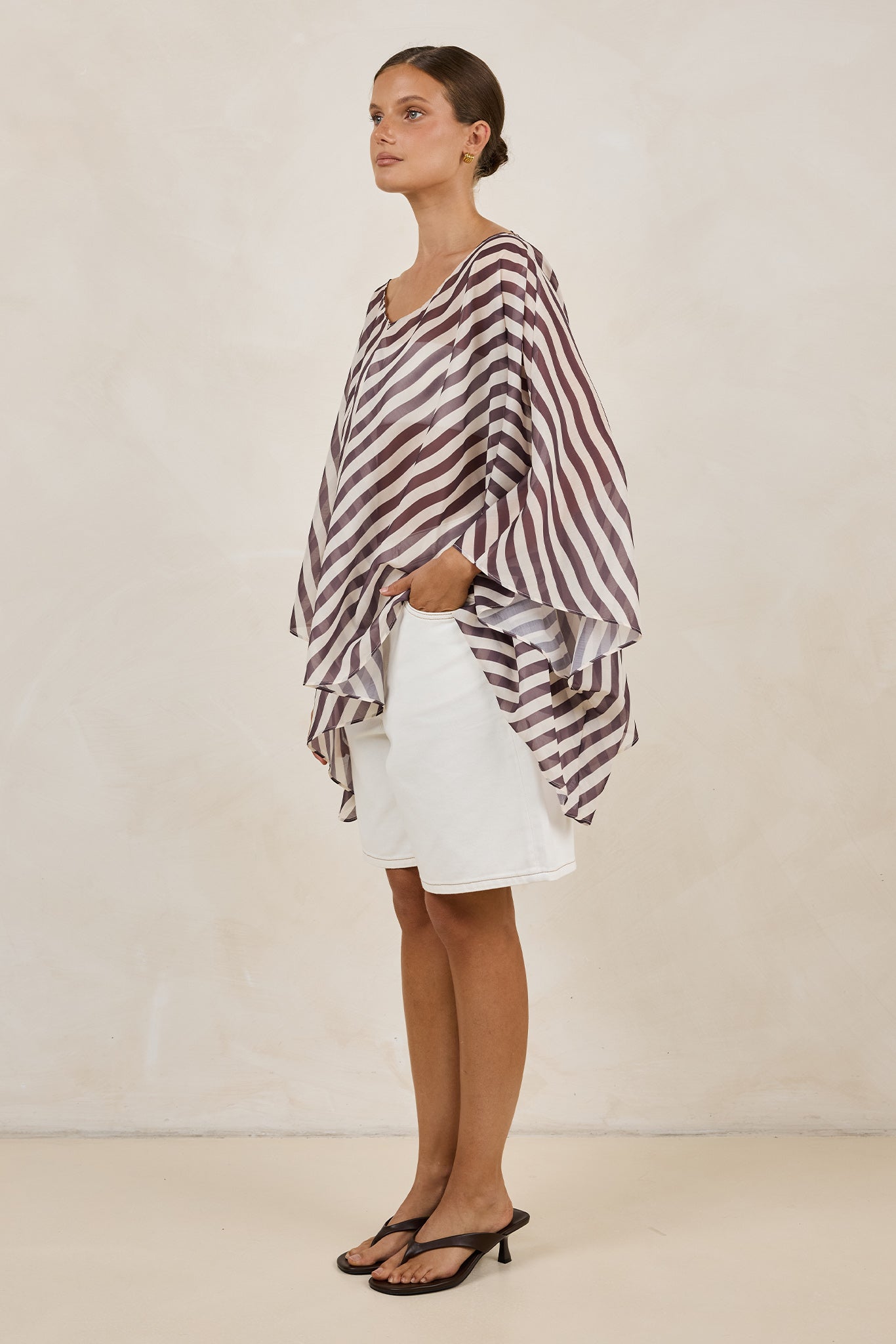 Paloma Batwing Top (Espresso/Beige Stripe)