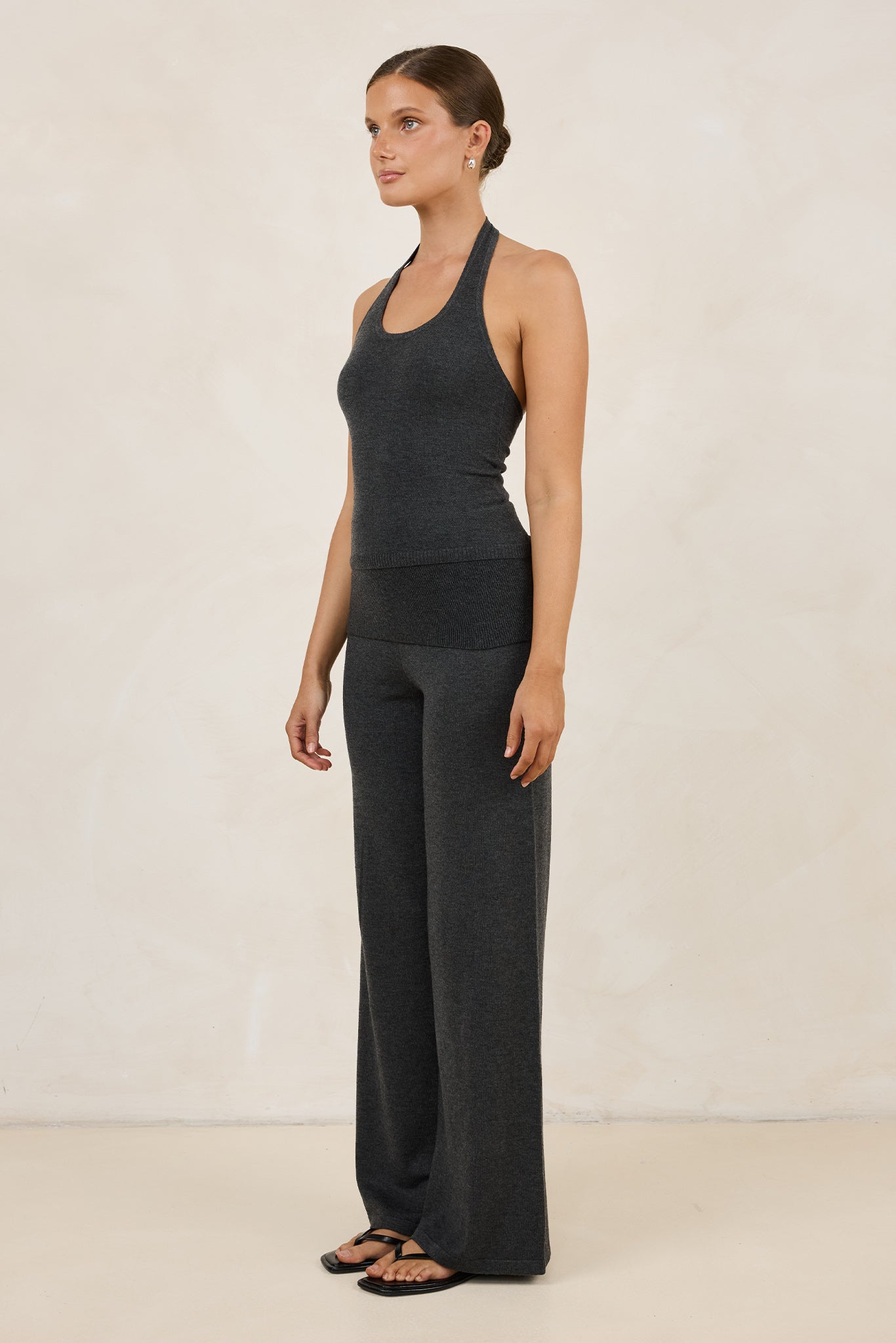 Rylee Knit Foldover Pant (Charcoal)