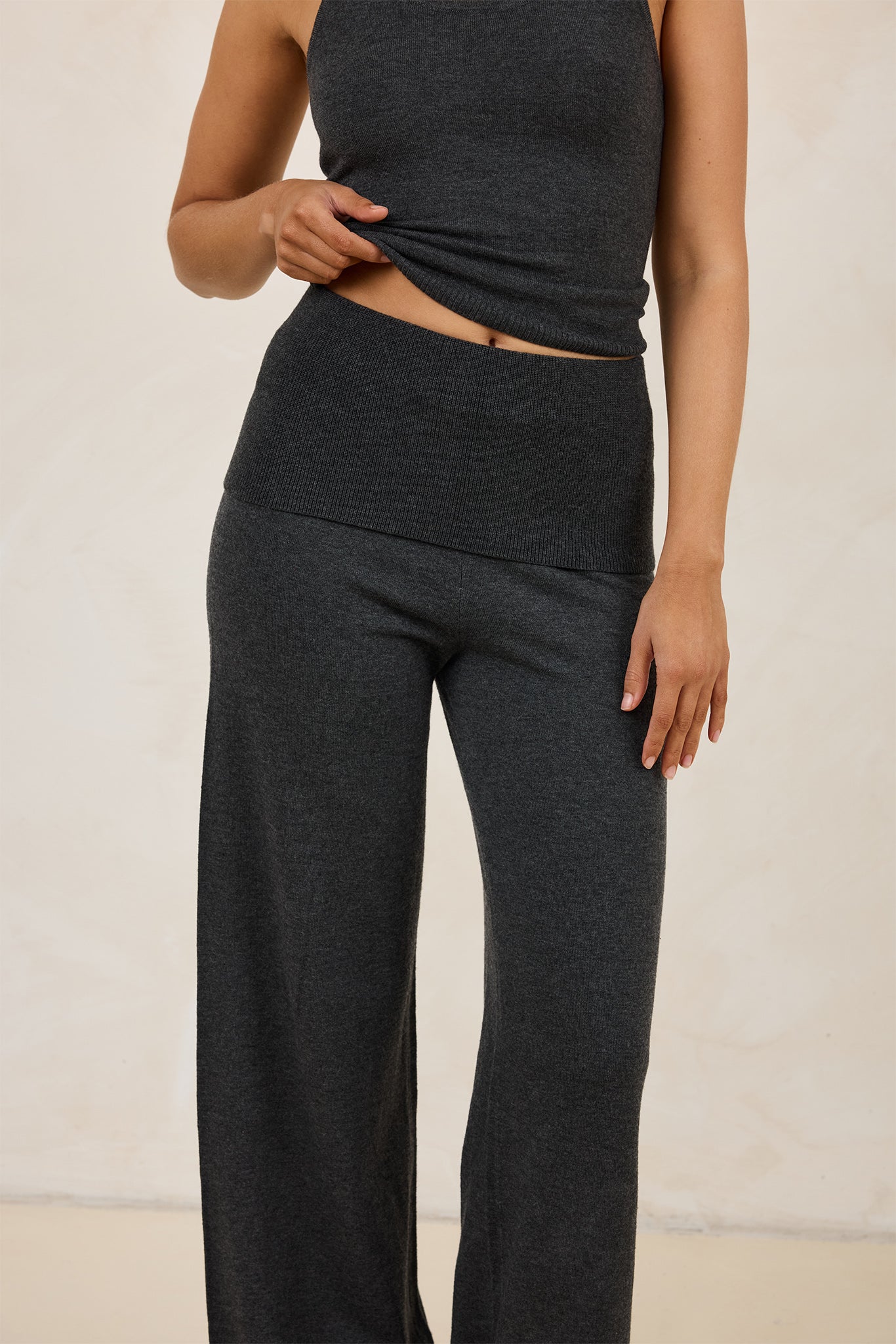 Rylee Knit Foldover Pant (Charcoal)