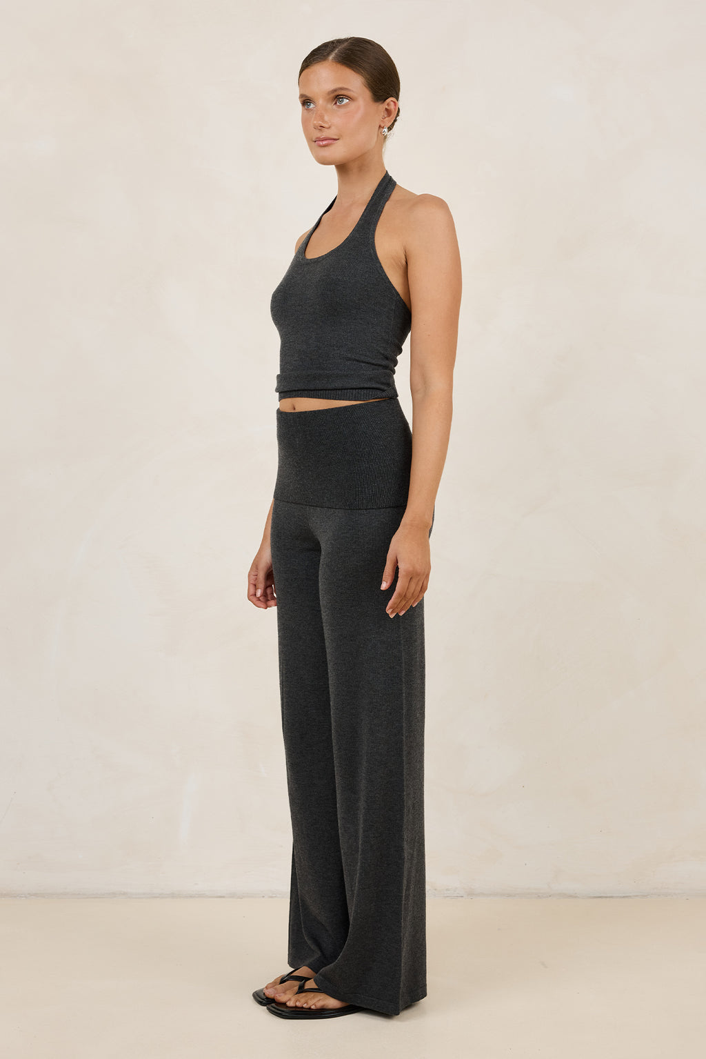Rylee Knit Foldover Pant (Charcoal)