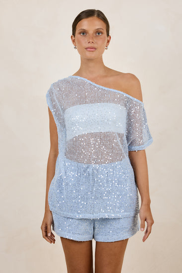 Ayla Asym Sequin Tee (Ice Blue)