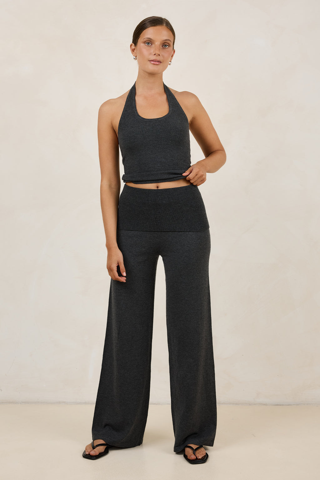 Rylee Knit Foldover Pant (Charcoal)