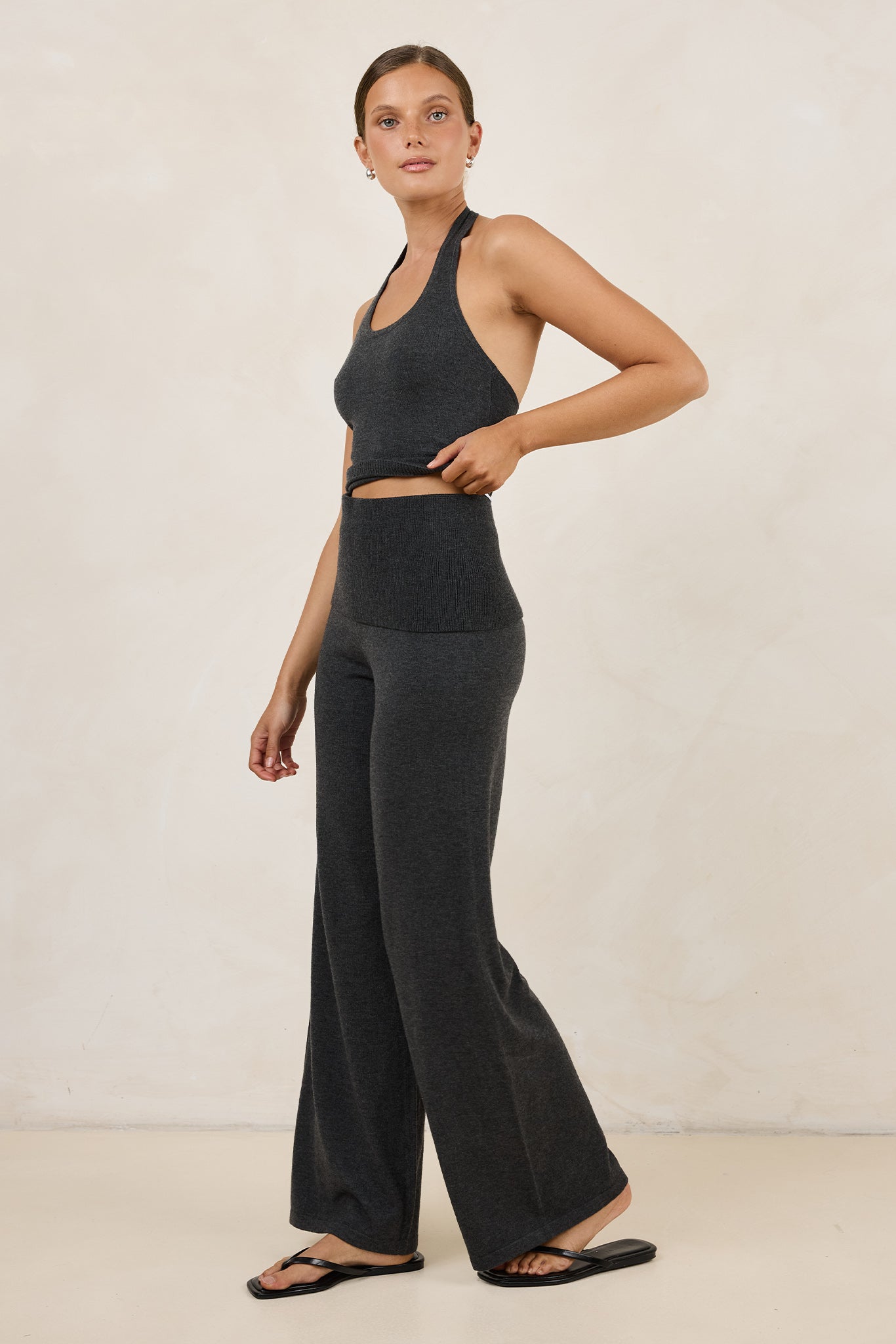Rylee Knit Foldover Pant (Charcoal)